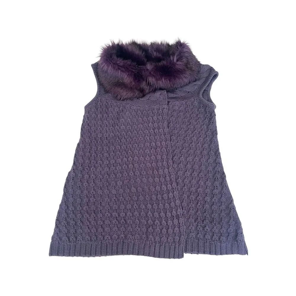 JohnPaulRichard Purple SzS Sleevelss Cable Knit Sweater Vest Faux Fur Collar GUC